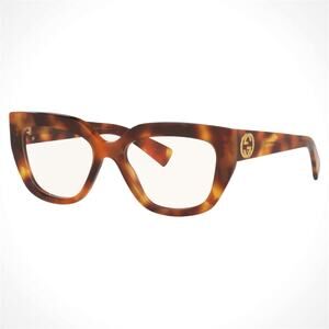 New Gucci Eyeglasses Brown Cat Eye Metal GG Logo 53-18-140mm Rx-able Womens